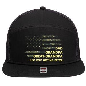 Dad Grandpa Great Grandpa Fathers Day Flag Gift Tee 7 Panel Mesh Trucker Snapback Hat