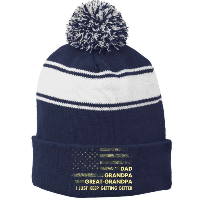 Dad Grandpa Great Grandpa Fathers Day Flag Gift Tee Stripe Pom Pom Beanie