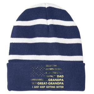 Dad Grandpa Great Grandpa Fathers Day Flag Gift Tee Striped Beanie with Solid Band