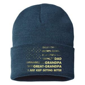 Dad Grandpa Great Grandpa Fathers Day Flag Gift Tee Sustainable Knit Beanie