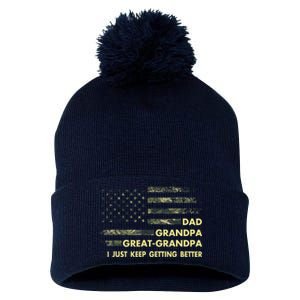 Dad Grandpa Great Grandpa Fathers Day Flag Gift Tee Pom Pom 12in Knit Beanie