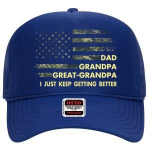 Dad Grandpa Great Grandpa Fathers Day Flag Gift Tee High Crown Mesh Back Trucker Hat