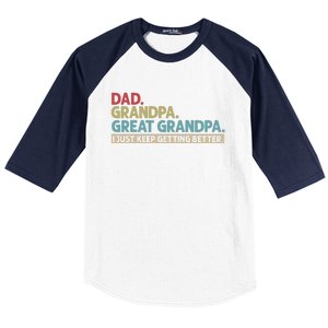 Dad Grandpa Great Grandpa I Just Keep Getting Beeter Family Retro Baseball Sleeve Shirt