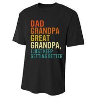 Dad Grandpa Great Grandpa I Just Keep Getting Better Retro Performance Sprint T-Shirt