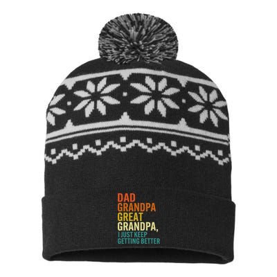 Dad Grandpa Great Grandpa I Just Keep Getting Better Retro USA-Made Snowflake Beanie