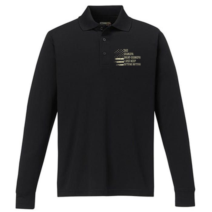 Dad Grandpa Great Grandpa Fathers Day Last Minute Performance Long Sleeve Polo