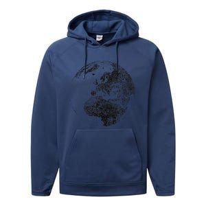 Distressed Globe, Grunge Effect World Earth Performance Fleece Hoodie