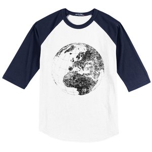 Distressed Globe, Grunge Effect World Earth Baseball Sleeve Shirt