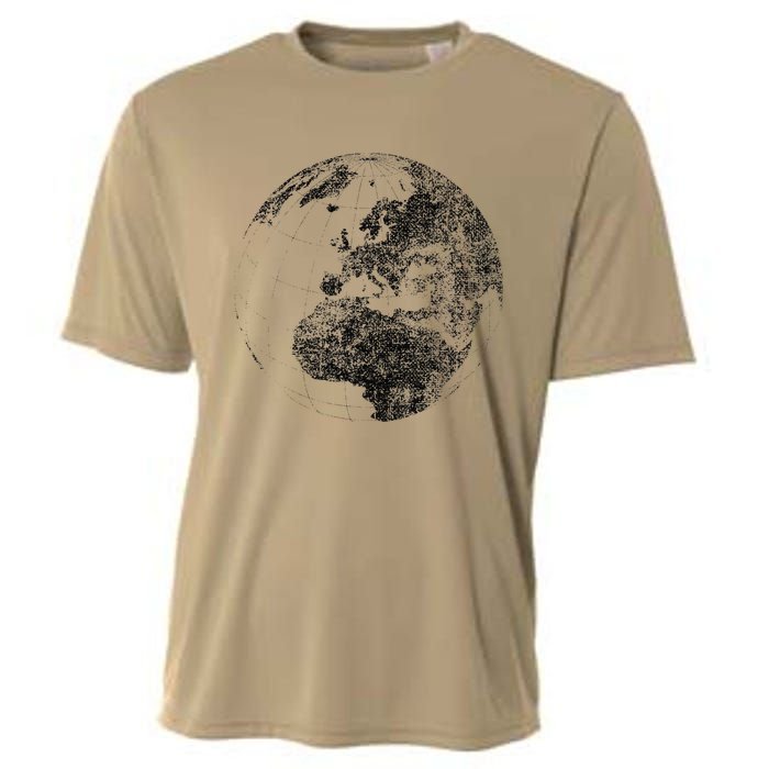 Distressed Globe, Grunge Effect World Earth Cooling Performance Crew T-Shirt