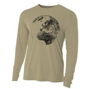 Distressed Globe, Grunge Effect World Earth Cooling Performance Long Sleeve Crew