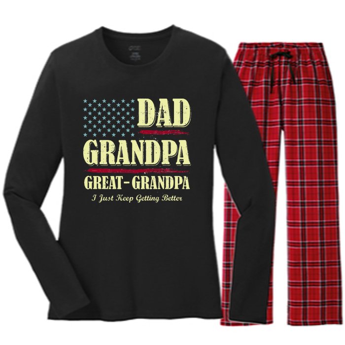 Dad Grandpa Great Grandpa I Just Keep Getting Better Vintage Women's Long Sleeve Flannel Pajama Set 