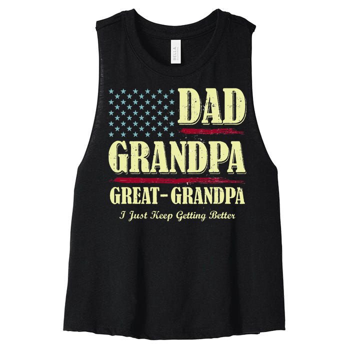 Dad Grandpa Great Grandpa I Just Keep Getting Better Vintage Women's Racerback Cropped Tank