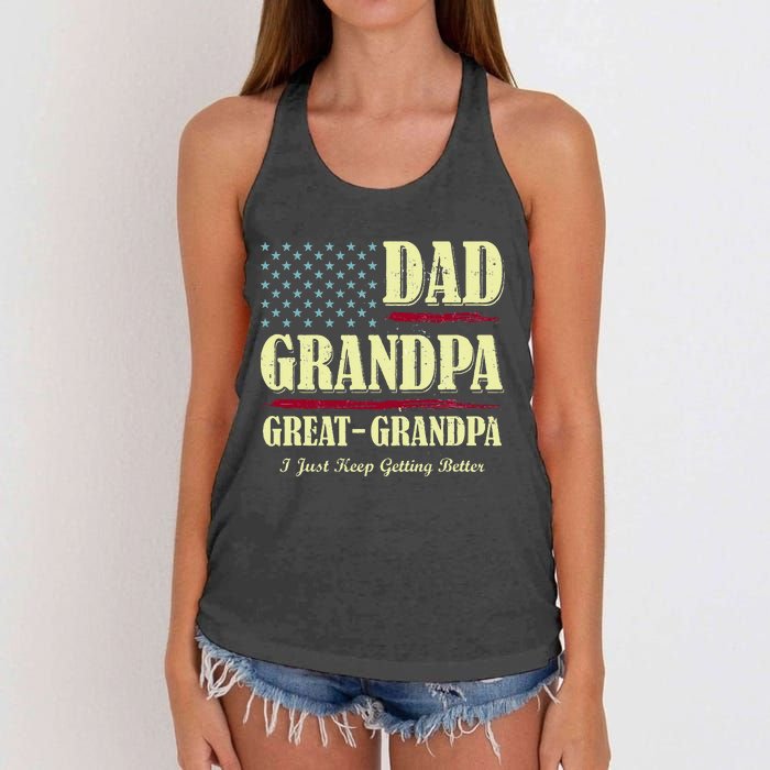 Dad Grandpa Great Grandpa I Just Keep Getting Better Vintage Women's Knotted Racerback Tank