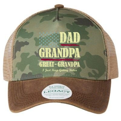 Dad Grandpa Great Grandpa I Just Keep Getting Better Vintage Gift Legacy Tie Dye Trucker Hat