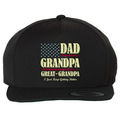 Dad Grandpa Great Grandpa I Just Keep Getting Better Vintage Gift Wool Snapback Cap