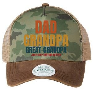 Dad Grandpa Great Grandpa Just Keep Getting Better Legacy Tie Dye Trucker Hat