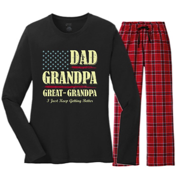 Dad Grandpa Great Grandpa I Just Keep Getting Better Vintage Women's Long Sleeve Flannel Pajama Set 