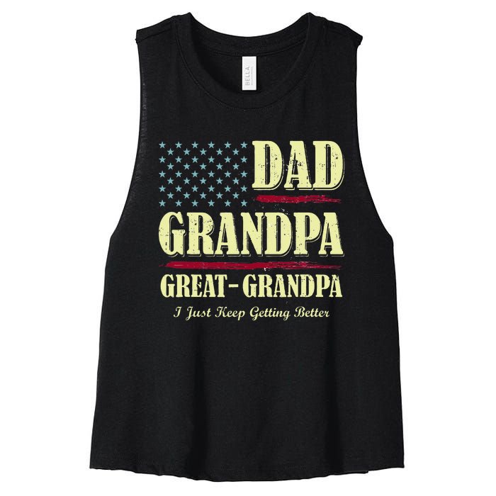 Dad Grandpa Great Grandpa I Just Keep Getting Better Vintage Women's Racerback Cropped Tank