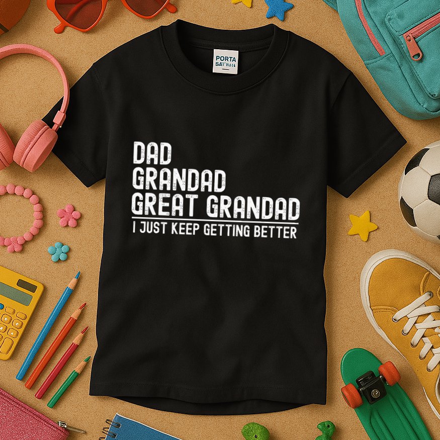 Dad Grandad Great Grandad  I Just Keep Getting Better Kids T-Shirt