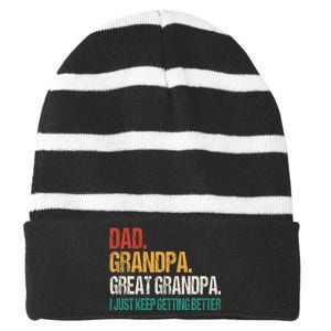 Dad Grandpa Great Grandpa Fathers Day Striped Beanie with Solid Band