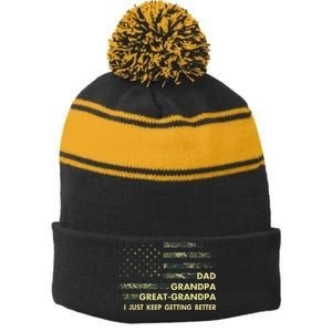 Dad Grandpa Great Grandpa Fathers Day Flag Gift Tee Stripe Pom Pom Beanie