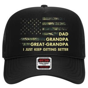 Dad Grandpa Great Grandpa Fathers Day Flag Gift Tee High Crown Mesh Back Trucker Hat