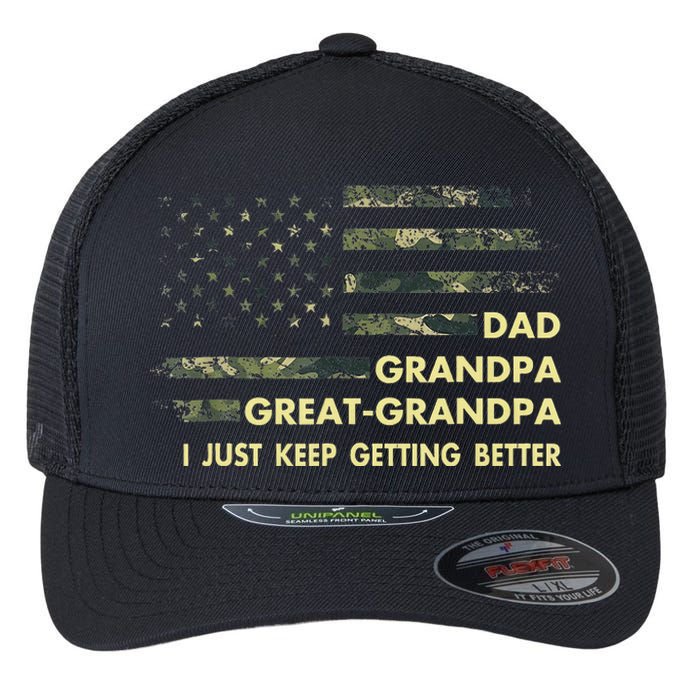 Dad Grandpa Great Grandpa Fathers Day Flag Gift Tee Flexfit Unipanel Trucker Cap