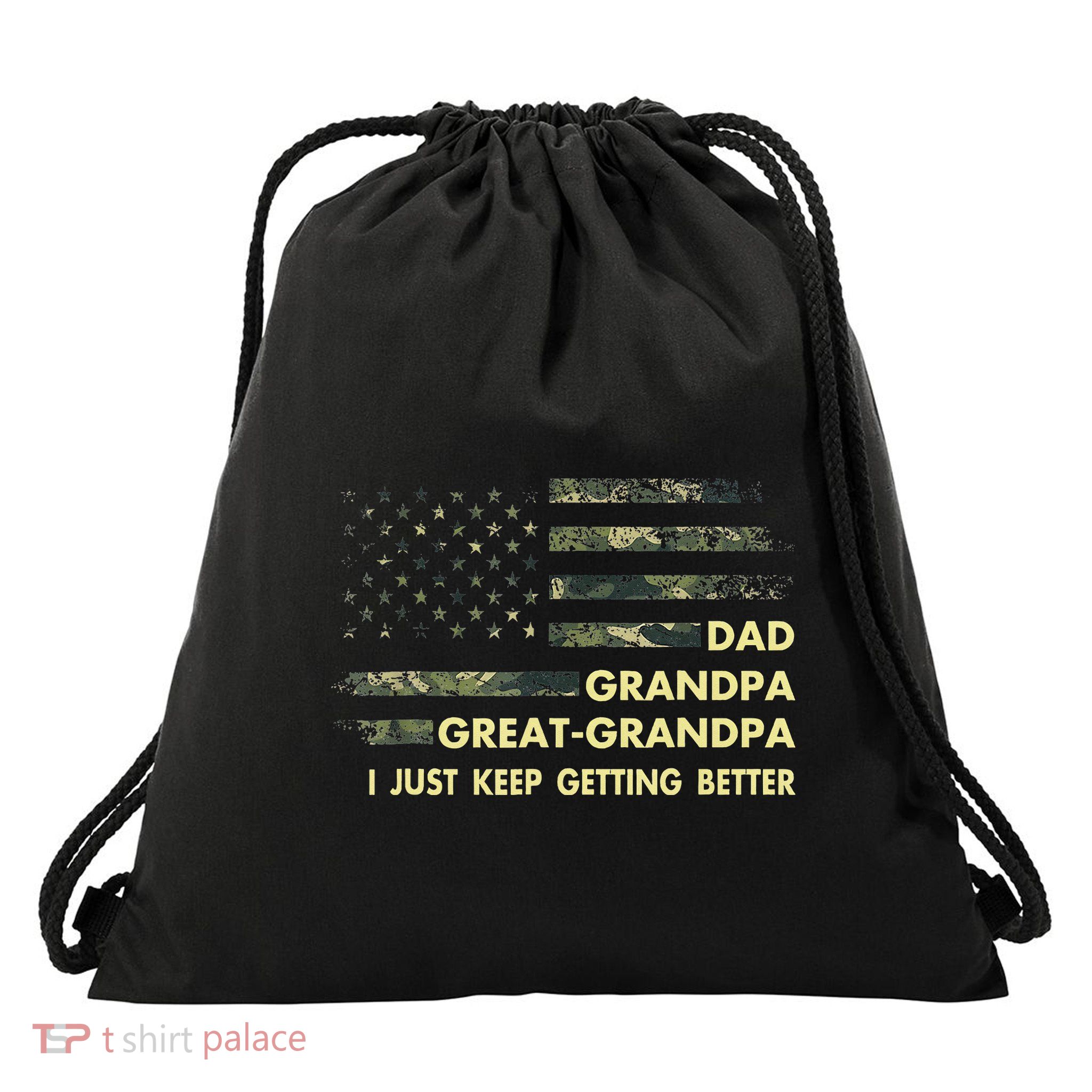 Dad Grandpa Great Grandpa Fathers Day Flag Gift Tee Drawstring Bag