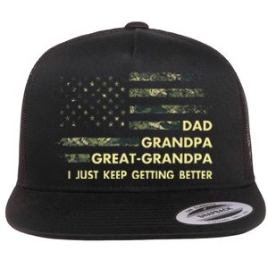 Dad Grandpa Great Grandpa Fathers Day Flag Gift Tee Flat Bill Trucker Hat