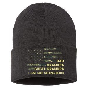 Dad Grandpa Great Grandpa Fathers Day Flag Gift Tee Sustainable Knit Beanie