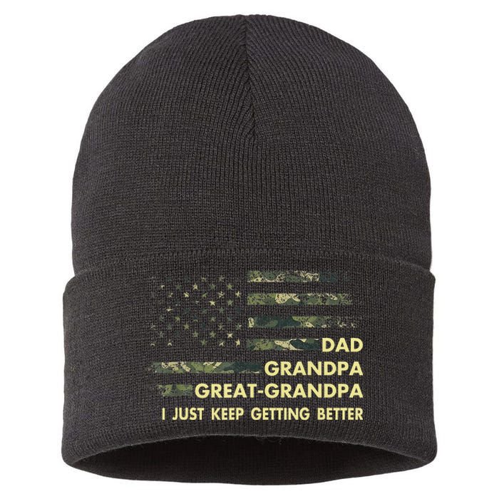 Dad Grandpa Great Grandpa Fathers Day Flag Gift Tee Sustainable Knit Beanie