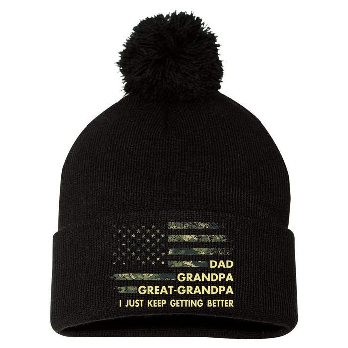 Dad Grandpa Great Grandpa Fathers Day Flag Gift Tee Pom Pom 12in Knit Beanie