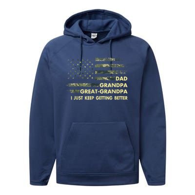 Dad Grandpa Great Grandpa Fathers Day Flag Gift Performance Fleece Hoodie