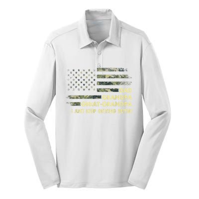 Dad Grandpa Great Grandpa Fathers Day Flag Gift Silk Touch Performance Long Sleeve Polo