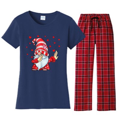 Dabbing Gnomes Heart Happy Valentines Day Couple Gifts Women's Flannel Pajama Set