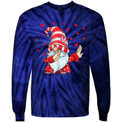 Dabbing Gnomes Heart Happy Valentines Day Couple Gifts Tie-Dye Long Sleeve Shirt