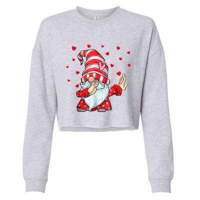 Dabbing Gnomes Heart Happy Valentines Day Couple Gifts Cropped Pullover Crew