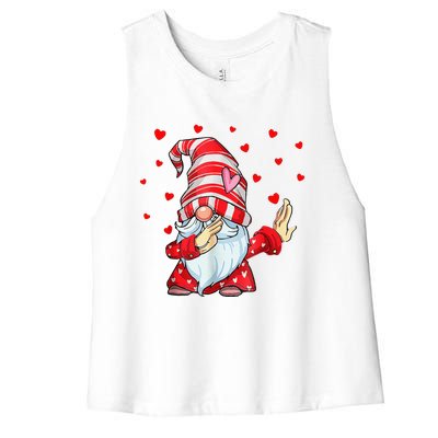 Dabbing Gnomes Heart Happy Valentines Day Couple Gifts Women's Racerback Cropped Tank