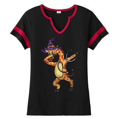 Dabbing Giraffe Halloween Nurse Vintage Gift Ladies Halftime Notch Neck Tee