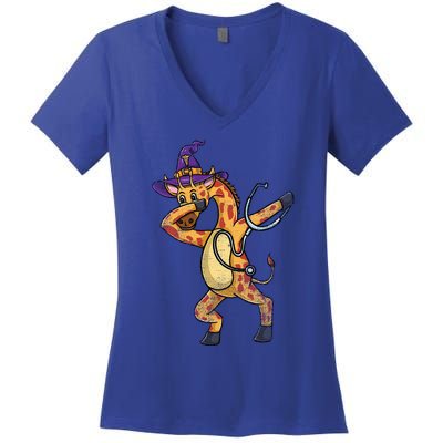 Dabbing Giraffe Halloween Nurse Vintage Gift Women's V-Neck T-Shirt