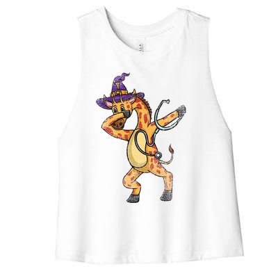 Dabbing Giraffe Halloween Nurse Vintage Gift Women's Racerback Cropped Tank