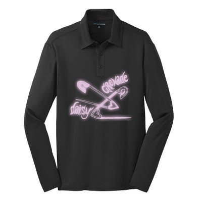 Daisy Grenade Heart Safety Pins Boyfriend Fit Silk Touch Performance Long Sleeve Polo