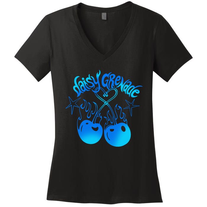 Daisy Grenade Hot T.O.P.I.C Daisy Grenade Flaming Cherries Women's V-Neck T-Shirt