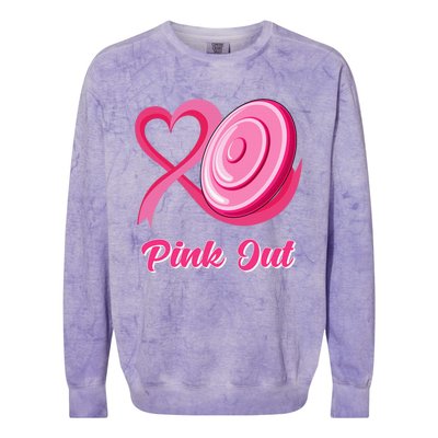 Disc Golf Heart Ribbon Pink Out Breast Cancer Awareness Colorblast Crewneck Sweatshirt