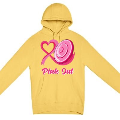 Disc Golf Heart Ribbon Pink Out Breast Cancer Awareness Premium Pullover Hoodie