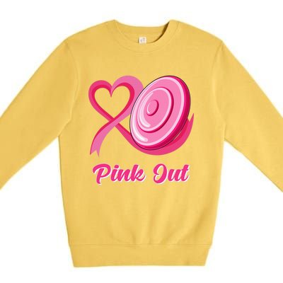 Disc Golf Heart Ribbon Pink Out Breast Cancer Awareness Premium Crewneck Sweatshirt