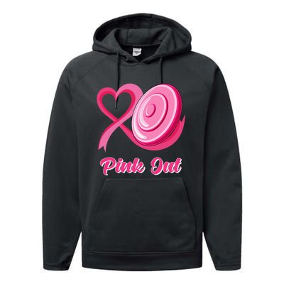 Disc Golf Heart Ribbon Pink Out Breast Cancer Awareness Performance Fleece Hoodie