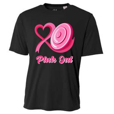 Disc Golf Heart Ribbon Pink Out Breast Cancer Awareness Cooling Performance Crew T-Shirt