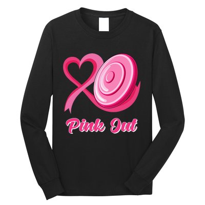 Disc Golf Heart Ribbon Pink Out Breast Cancer Awareness Long Sleeve Shirt