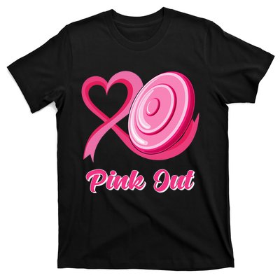 Disc Golf Heart Ribbon Pink Out Breast Cancer Awareness T-Shirt